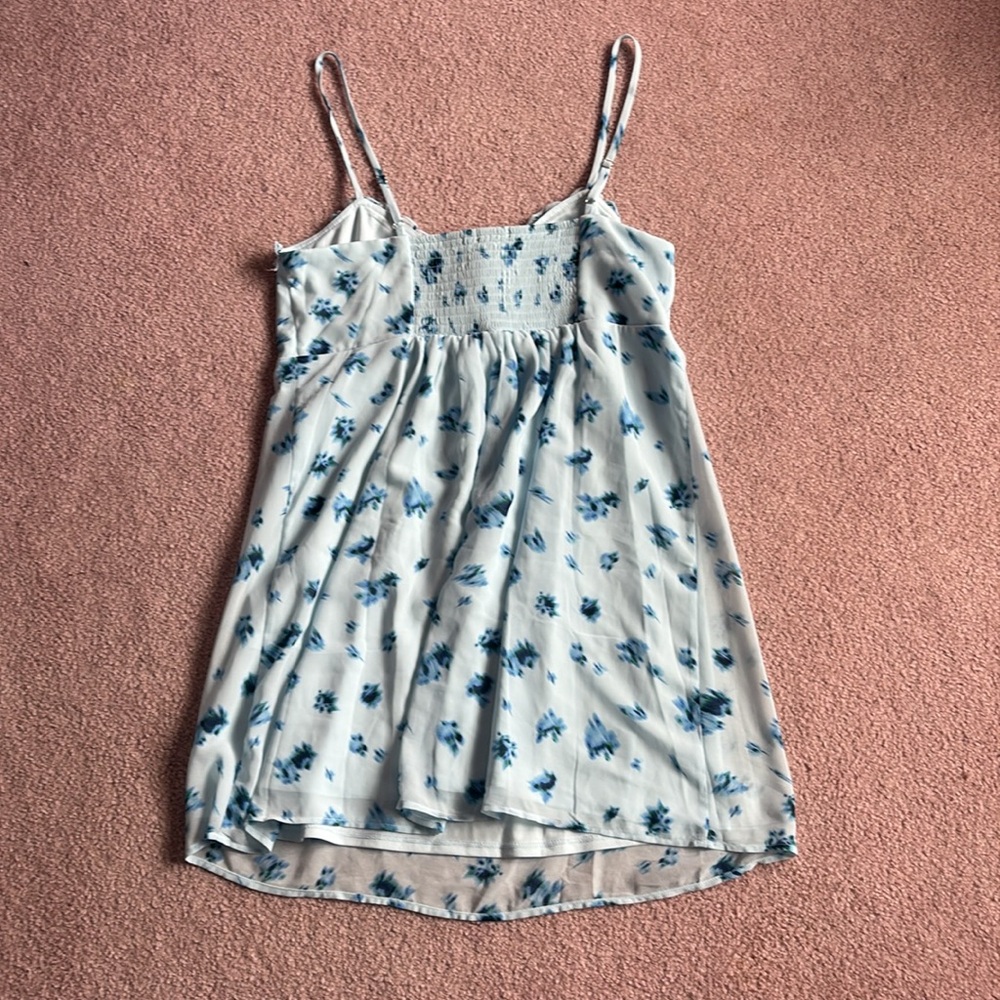 Ruffle Trim Slip Mini Babydoll Blue Floral Spaghetti Strap Dress Size Large - Picture 7 of 8